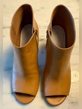 Margiela Open-Toe Leather Ankle Booties with side zippers. Size 38/8